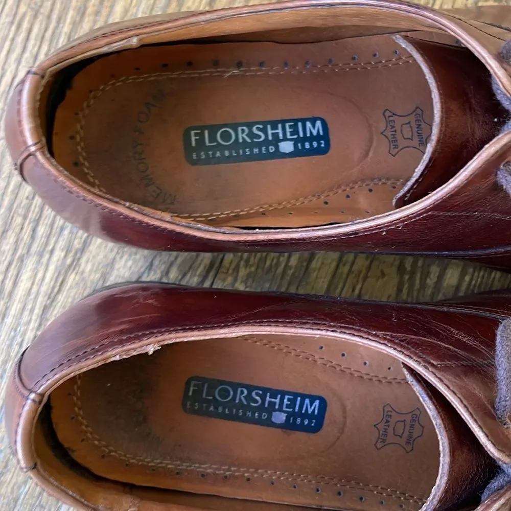 Florsheim Mens Cognac Brown Leather Oxford Cap Toe Lace Up Dress Shoes Size 10 D